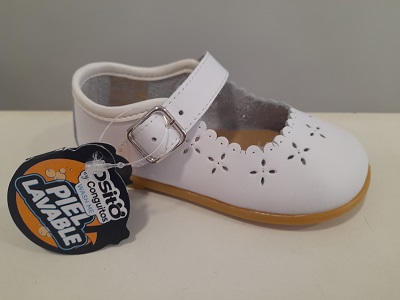 Zapato mercedes bebé niña blanco piel lavable