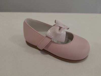 Zapato mercedes niña rosa empolvado lazo 